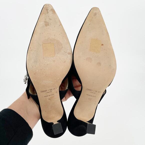 Jimmy Choo Black Suede Marta 90 Crystal Embellished Pointed Toe Mule Heel IT 40 - Picture 11 of 11